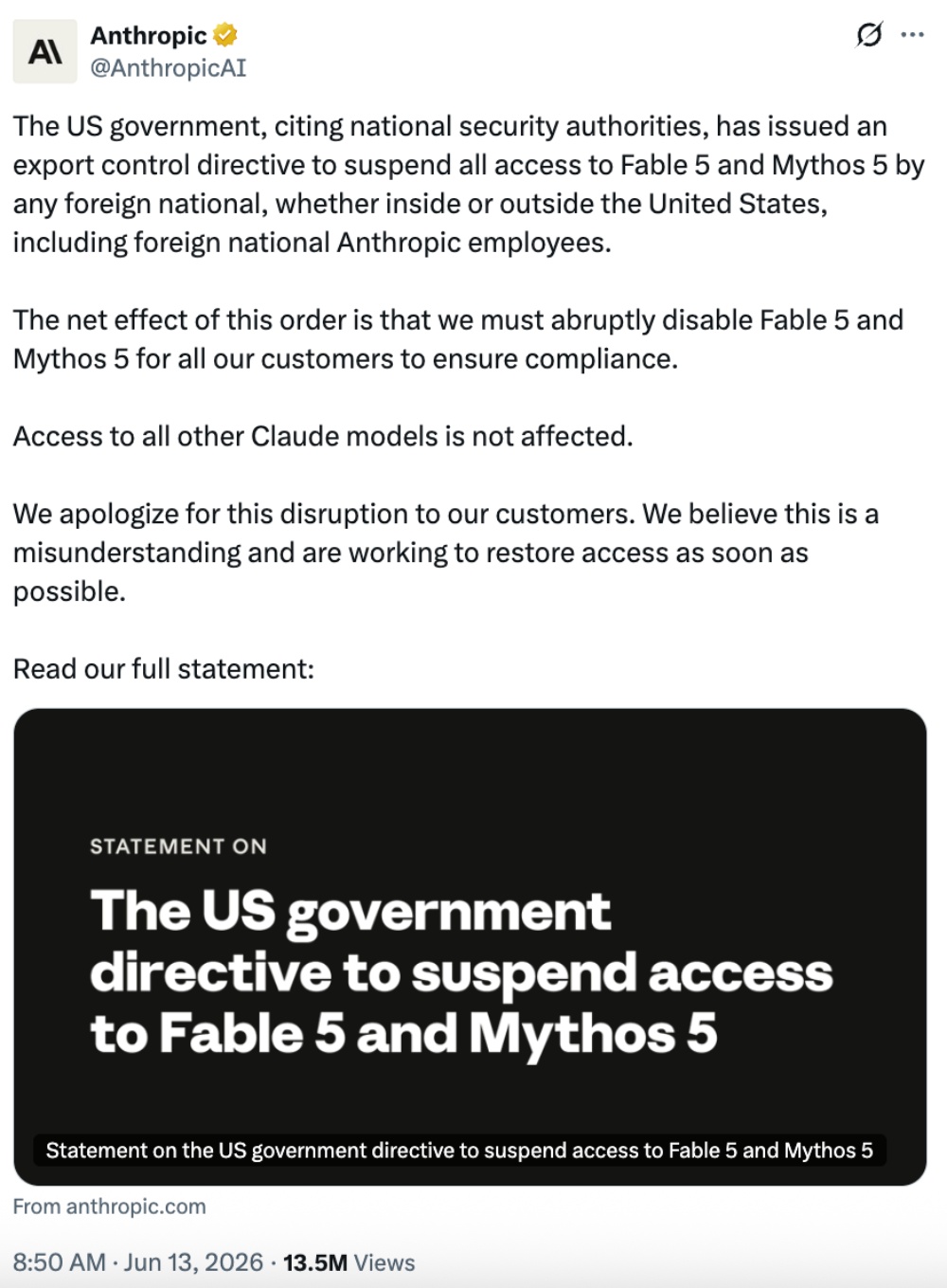 特朗普出手!Claude Fable 5与Mythos 5全停了,AI专家:中国才是全人类希望