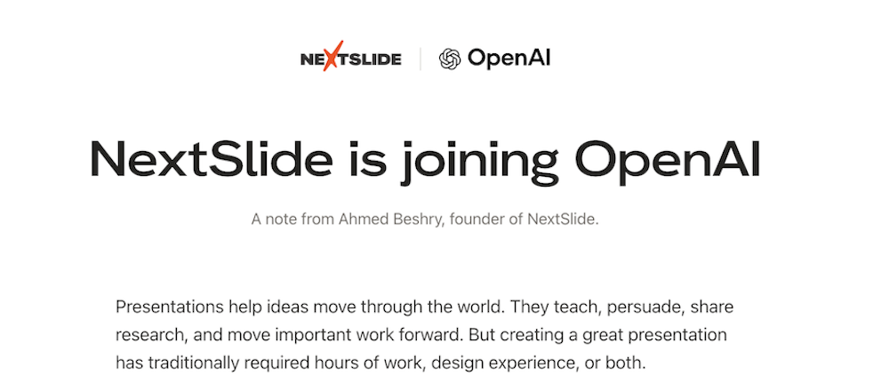 OpenAI收购了一家做PPT的创企,刚成立一年多