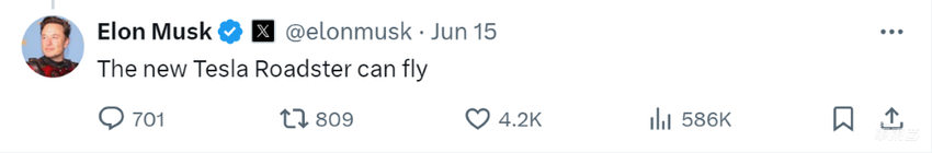 可以飞的跑车?马斯克剧透新车,或搭载火箭套件,零百加速不到1秒