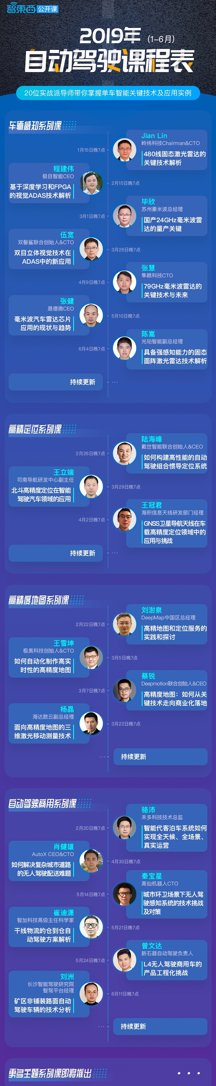 2019上半年自动驾驶公开课课程表重磅来袭！