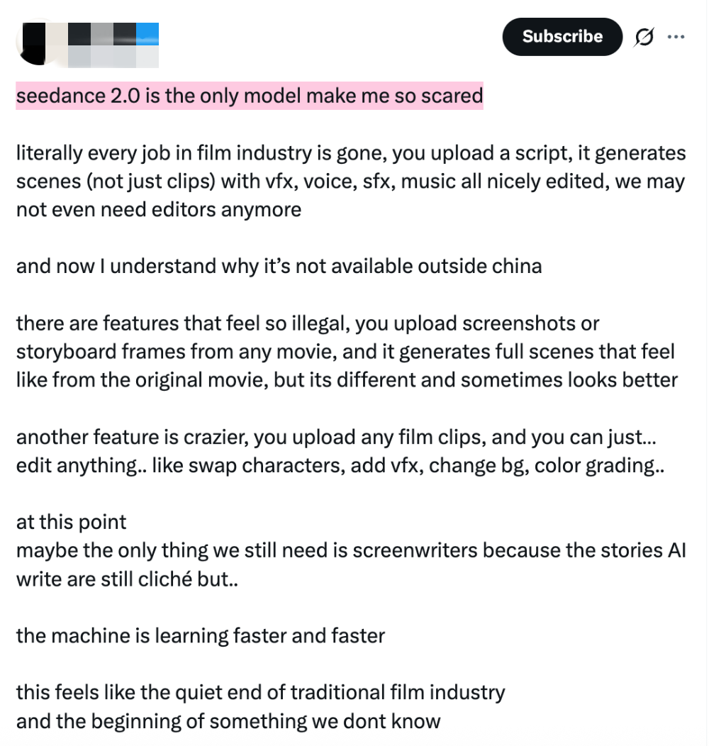 Seedance2.0首波用户体验：两张照片生成逼真电影感大片，知名导演“惊掉下巴”