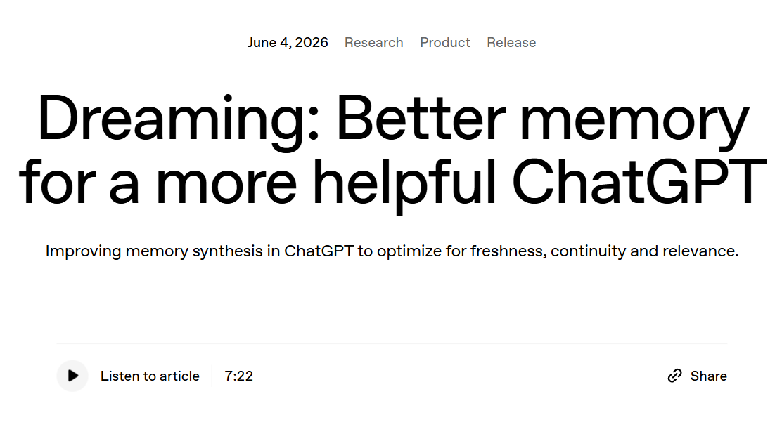 ChatGPT开始靠“做梦”，稳稳地记住你