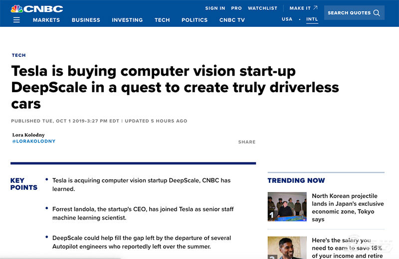 明年推全自动驾驶汽车!特斯拉收购AI创企扩充自动驾驶团队