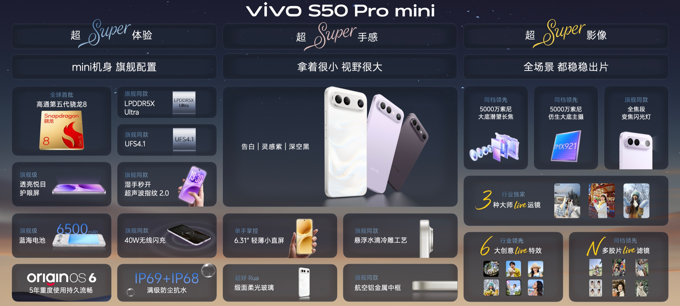 vivo掏出“长焦Live神器”S50系列：大模型画质算法加持，小屏大电池，2999元起