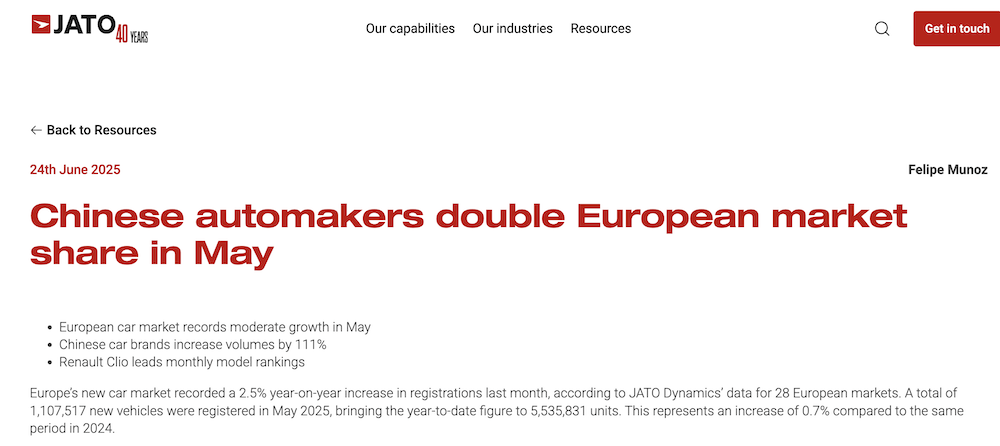 中国车企攻入欧洲!比亚迪猛增4倍,吉利上汽冲上月销前十