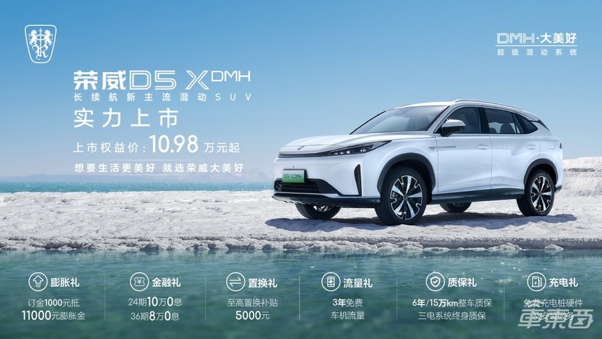 10.98万起!荣威D5X DMH最远能跑1621公里,支持L2还能外放电