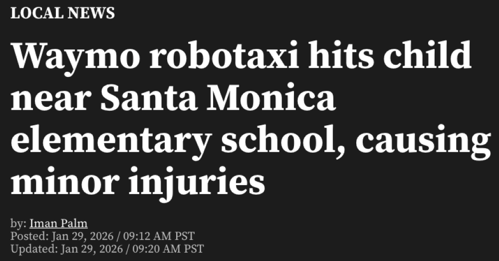 Waymo无人车撞倒学生被调查，近期已发生多起事故，安全性受到质疑