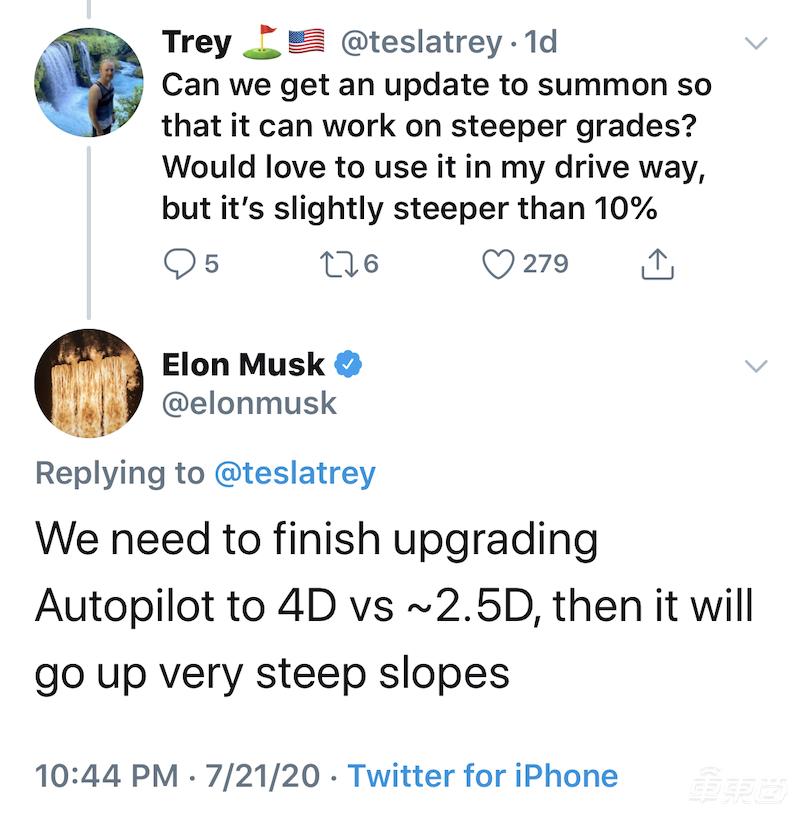 特斯拉用户吐槽召唤功能不能在斜坡上用 马斯克：Autopilot升级4D模式后可用