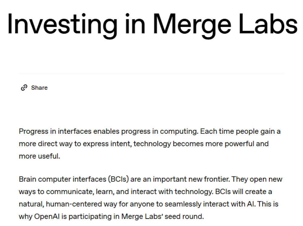 OpenAI正式進軍腦機接口，投了自家CEO阿爾特曼的新公司