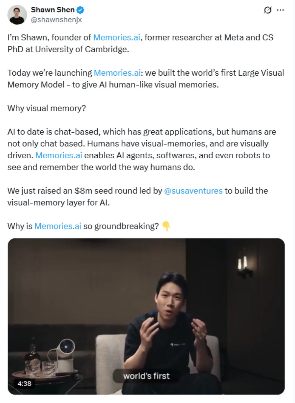 99年华人科学家创业,掏出全球首个视觉记忆大模型,无限上下文,已获三星投资