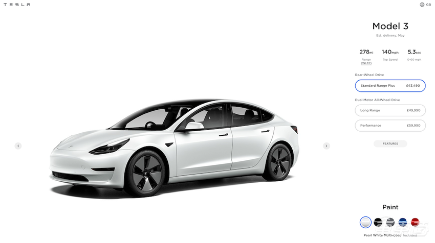 英国电动车补贴退坡 特斯拉Model 3不再享受补贴