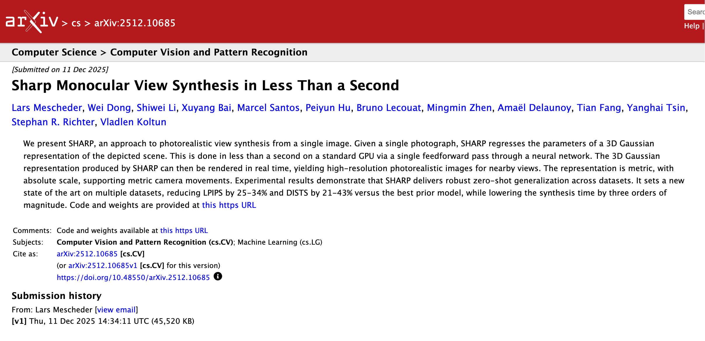 苹果开源新模型!一秒钟让照片变3D世界