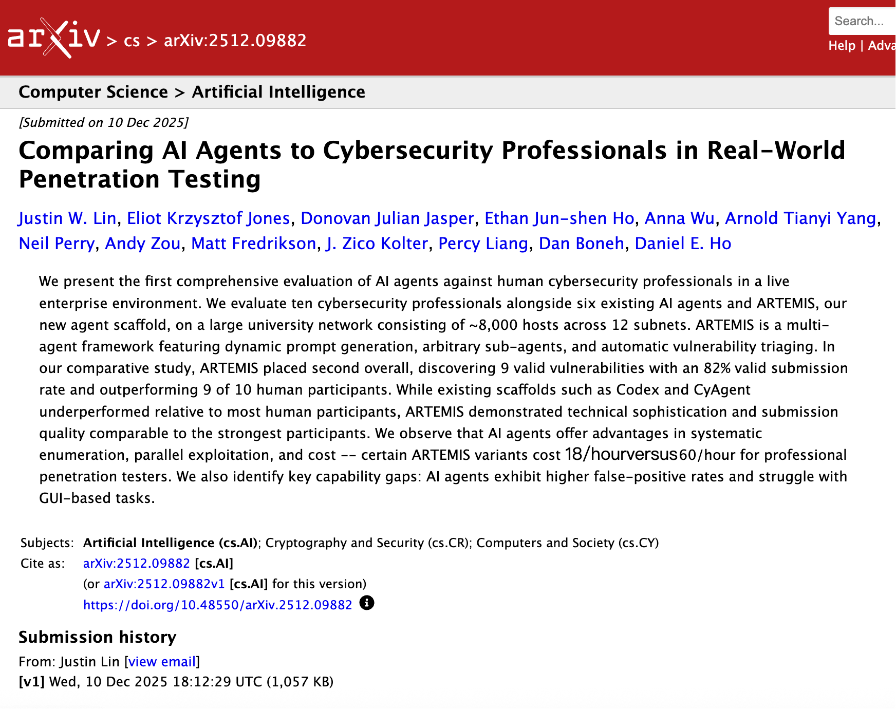 斯坦福新研究：AI“黑客”表现超越9成人类专家，成本仅1/14