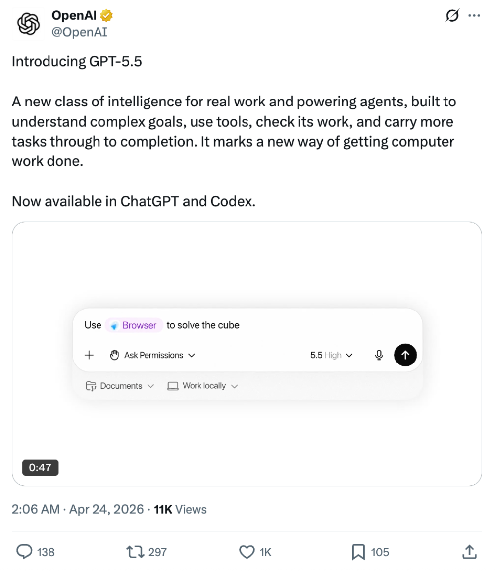 凌晨，GPT-5.5收复失地！Anthropic紧急出手