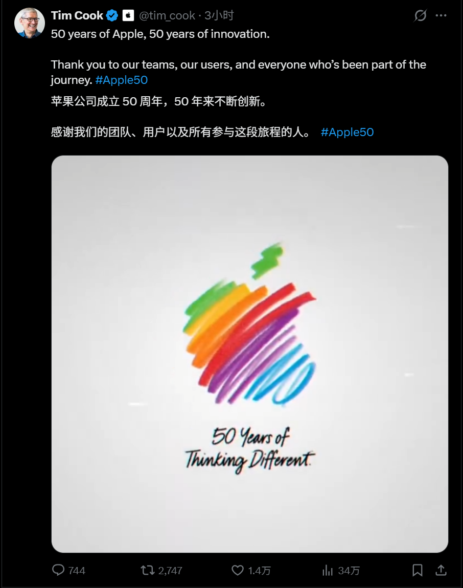 苹果,50岁生日快乐!