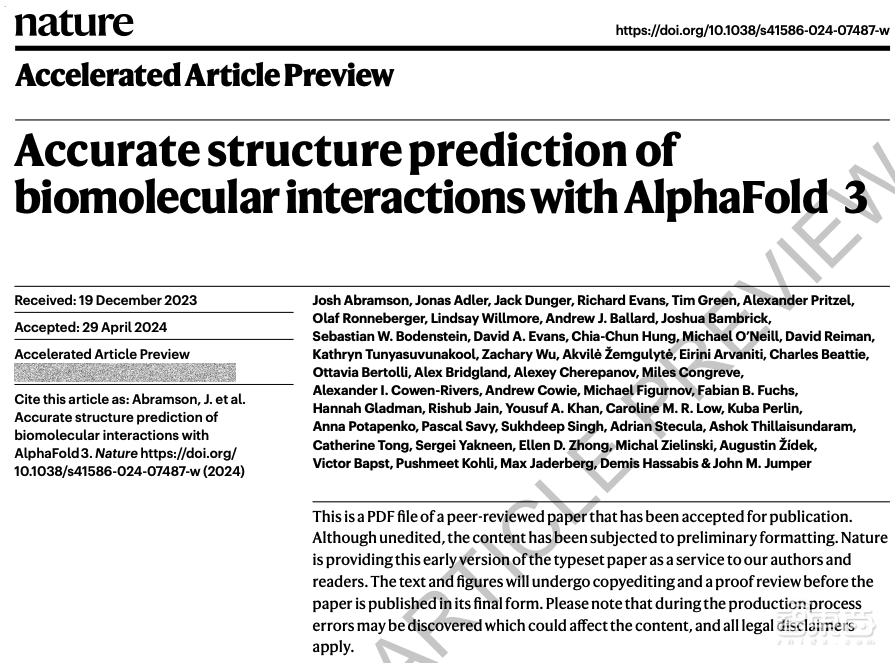 AI预测所有生命分子!谷歌AlphaFold 3模型登Nature,免费开放节省上亿年研究时间
