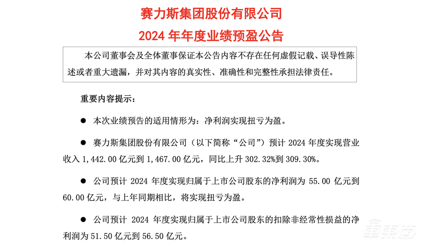 跟着华为有肉吃!赛力斯2024年狂赚60亿,卖一辆车净赚1.4万