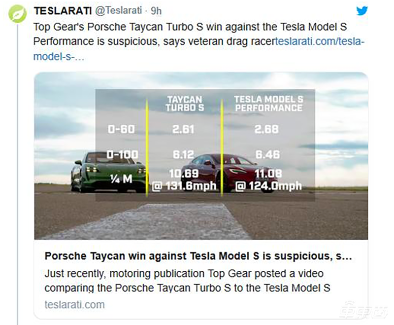 特斯拉Model S加速比保时捷Taycan慢？马斯克：OTA升级再增加50马力