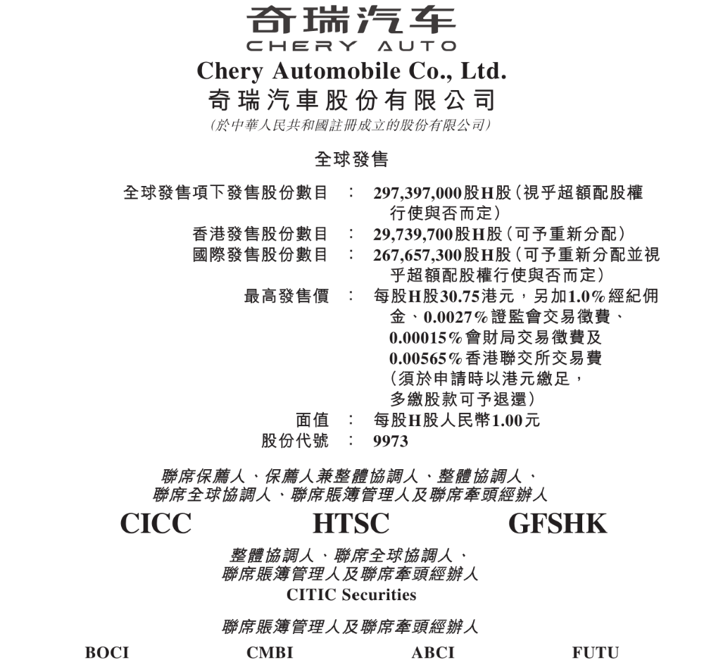 刚刚，奇瑞正式上市！开盘大涨13%，市值一度超2000亿港币