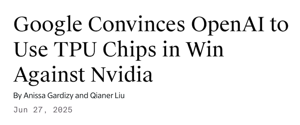 OpenAI被曝买谷歌AI芯片！英伟达数百亿美元投资也没拦住