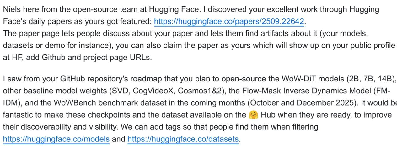 斯坦福具身智能大佬引用，Huggingface官方催更：北京人形开源WoW具身世界模型
