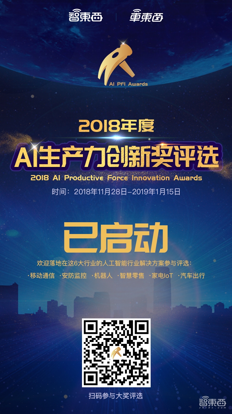 AI强,则中国强!智东西2018年度AI生产力创新奖评选启动