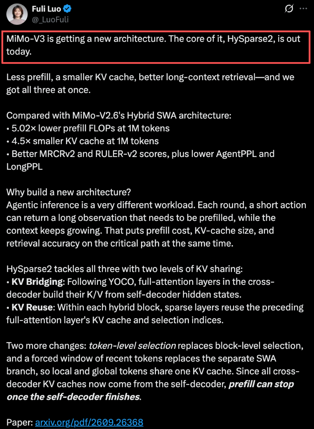 MiMo-V2.6刚发，小米罗福莉扔出MiMo-V3新架构！引用DeepSeek多项成果