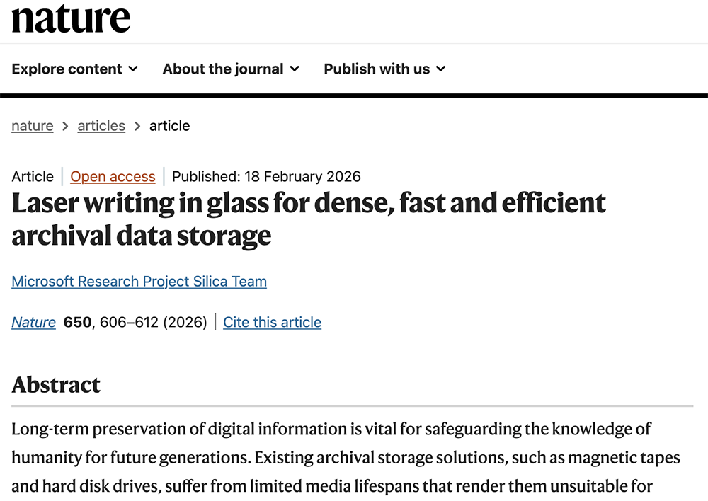微软神奇玻璃登上Nature，能将200万本书存储1万年