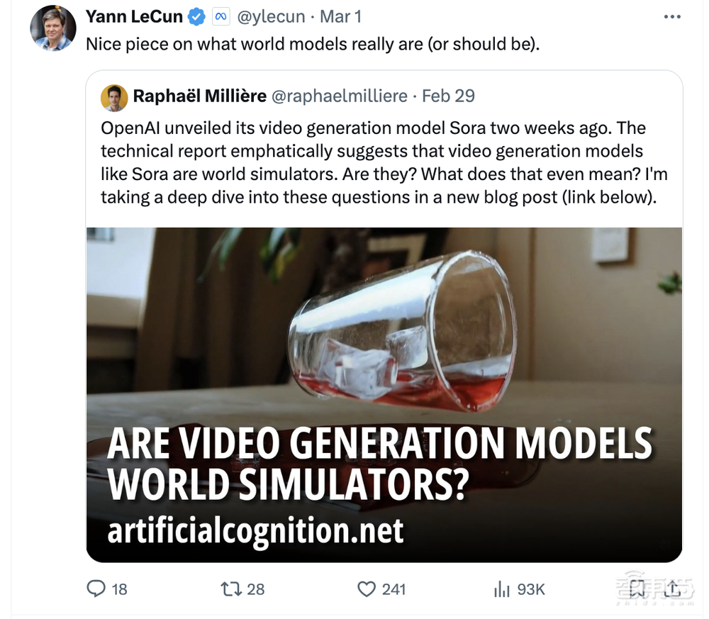 哲学家万字解析Sora本质，杨立昆点赞转发，AI视频离世界模拟器还有多远？