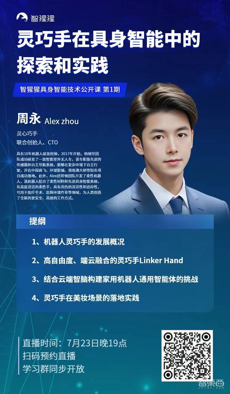 全球最高自由度的灵巧手Linker Hand!灵心巧手联创、CTO 周永主讲|智猩猩具身智能技术公开课