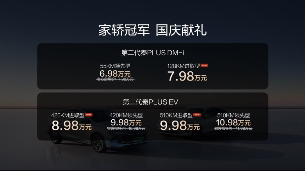 比亚迪秦PLUS限时6.98万元起！新增128KM混动车型，纯电新增两个配置