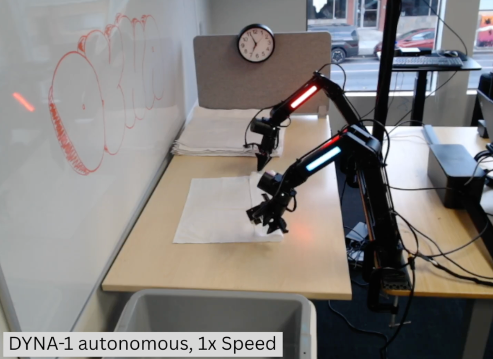 Dyna发布DYNA-1模型,实现机器人24小时叠700张餐巾,准确率达99.4%