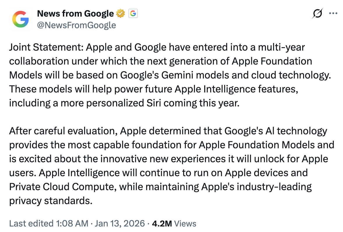 马斯克怒了！谷歌拿下苹果AI大单，市值直逼英伟达