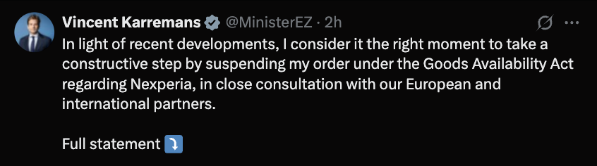 荷兰低头!交还安世控制权