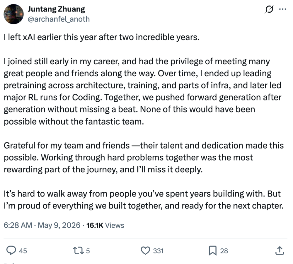 突发！马斯克痛失华人AI大将，多位xAI成员同日离职