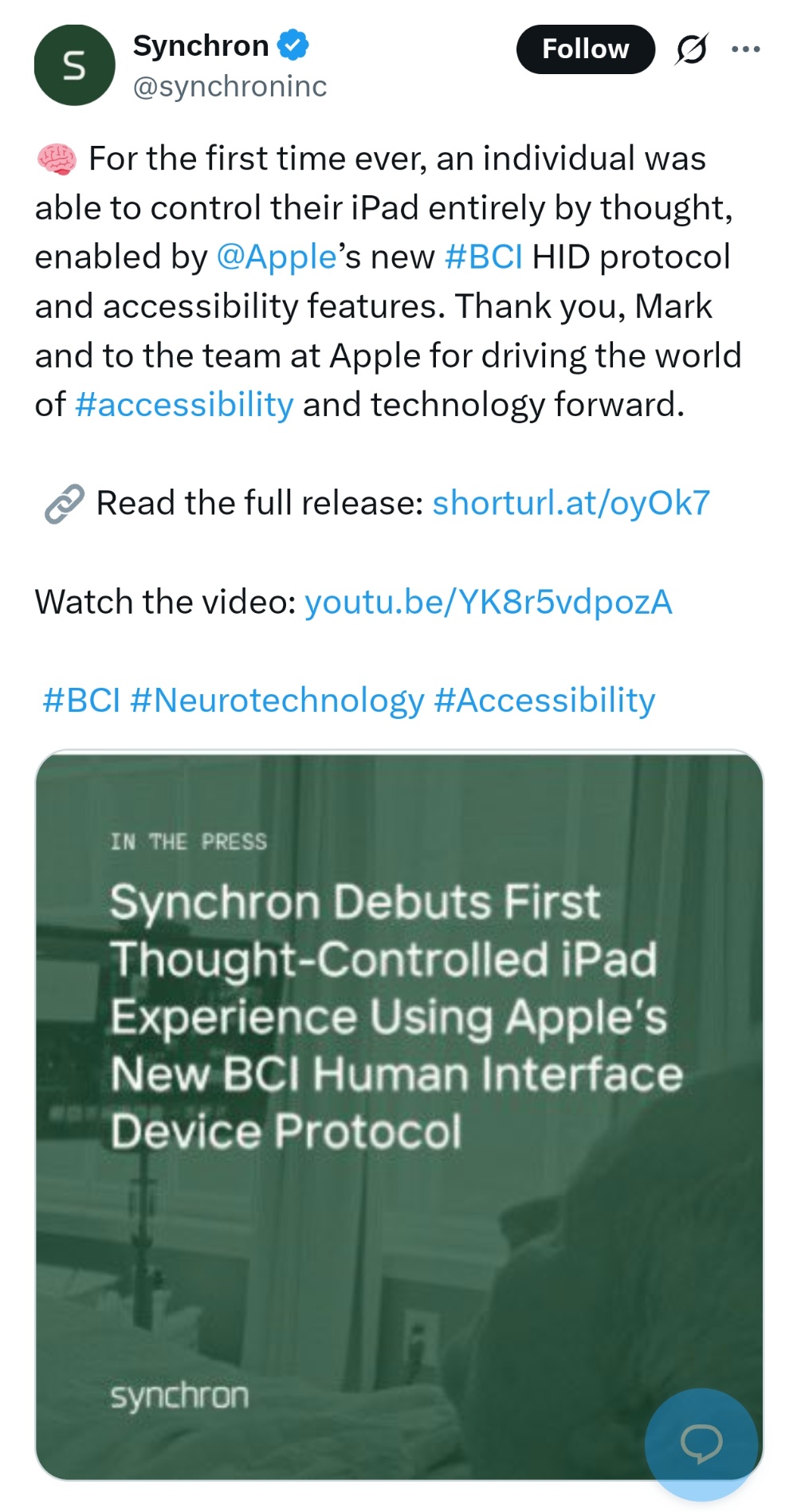 意念操控iPad！全球首例苹果设备原生脑机接口控制，免开颅植入