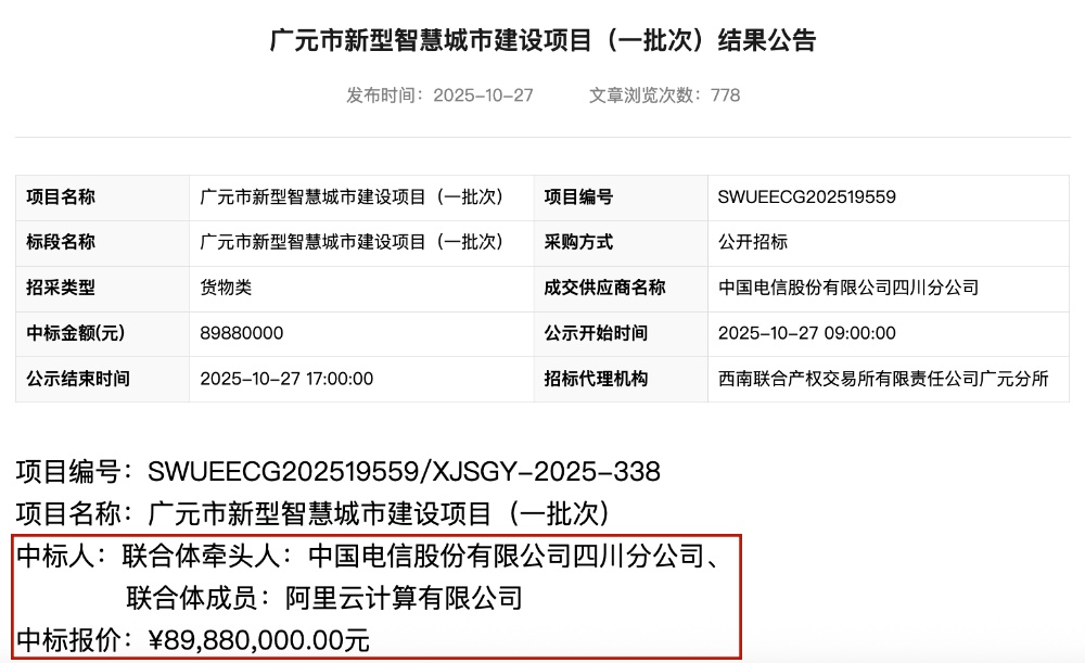 8988万!中国电信联手阿里云,拿下AI大单