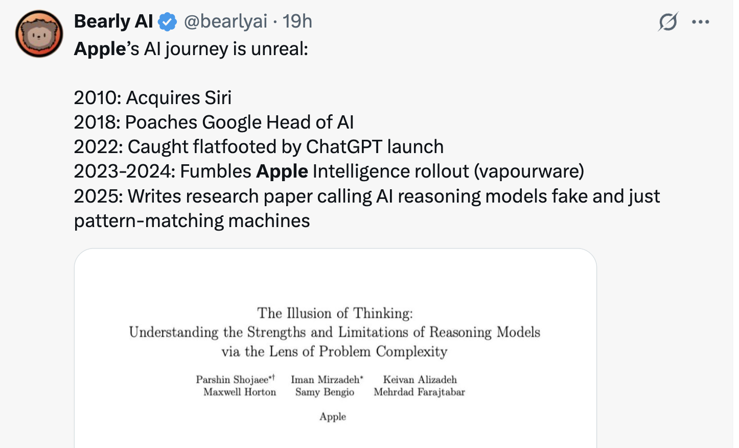 苹果AI“暴论”震动AI圈!DeepSeek、Claude等热门大模型只是死记的模式机器?