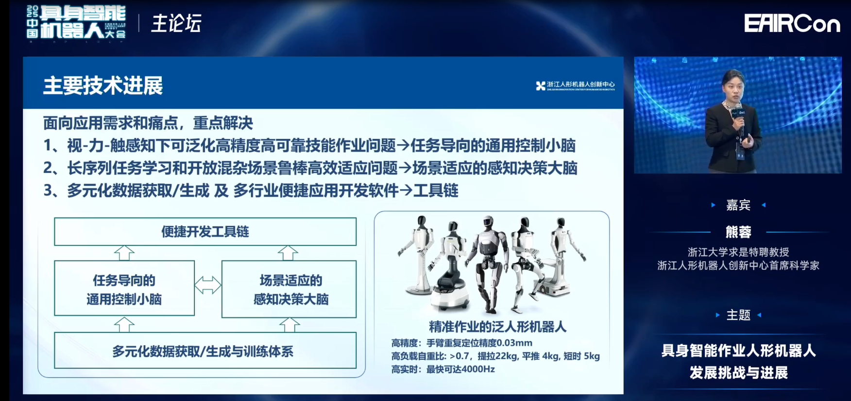 浙江人形熊蓉教授:模型不光是泛化问题,还要关注机器人行为能力构建 | EAIRCon 2025