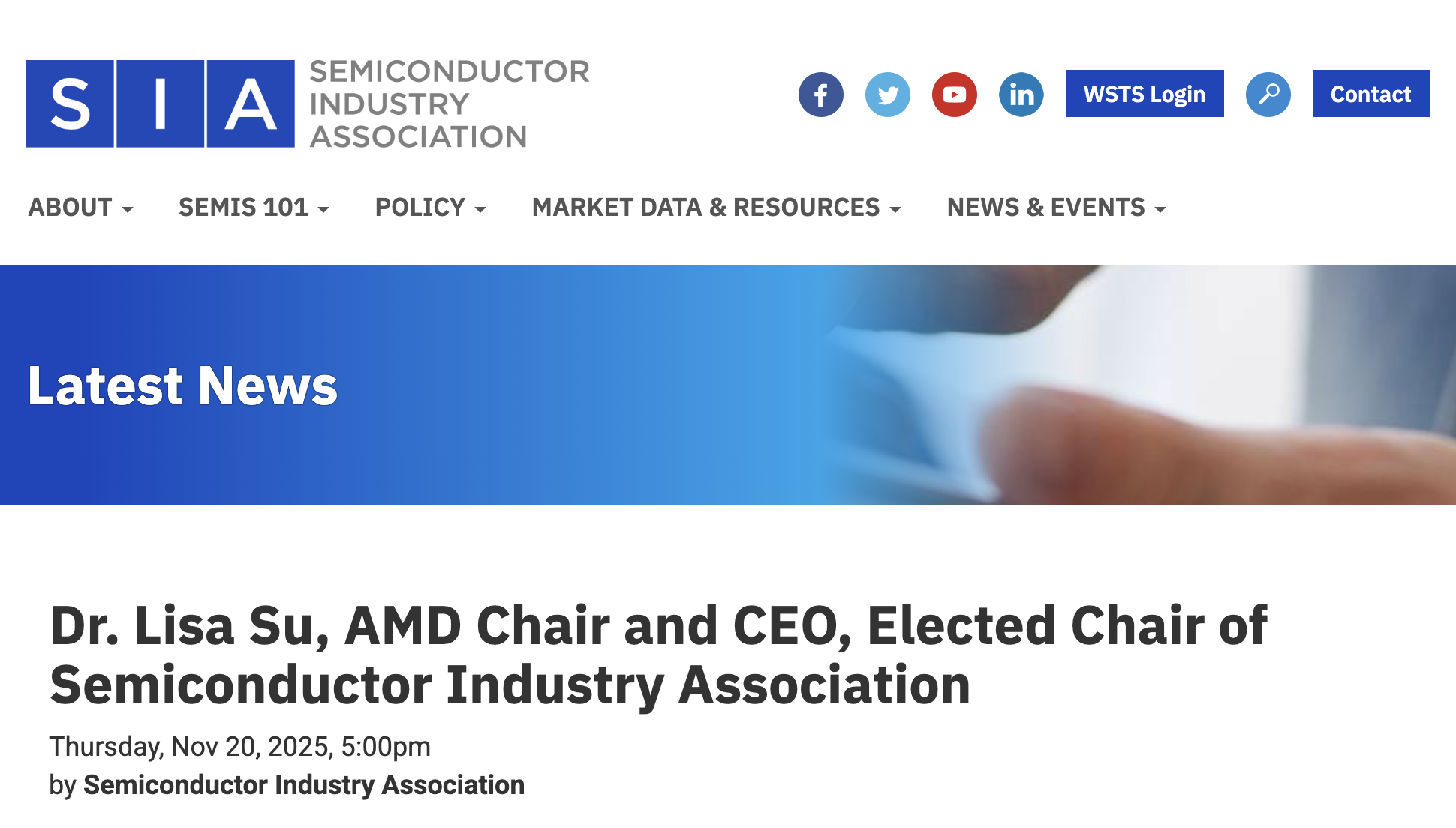 苏姿丰，当选半导体行业协会主席