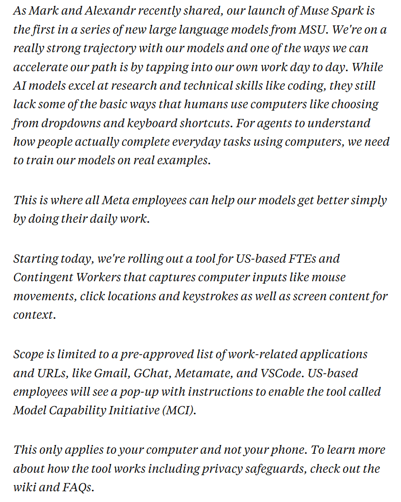 Meta员工沦为AI训练工具人？小扎要强制监控员工鼠标、键盘