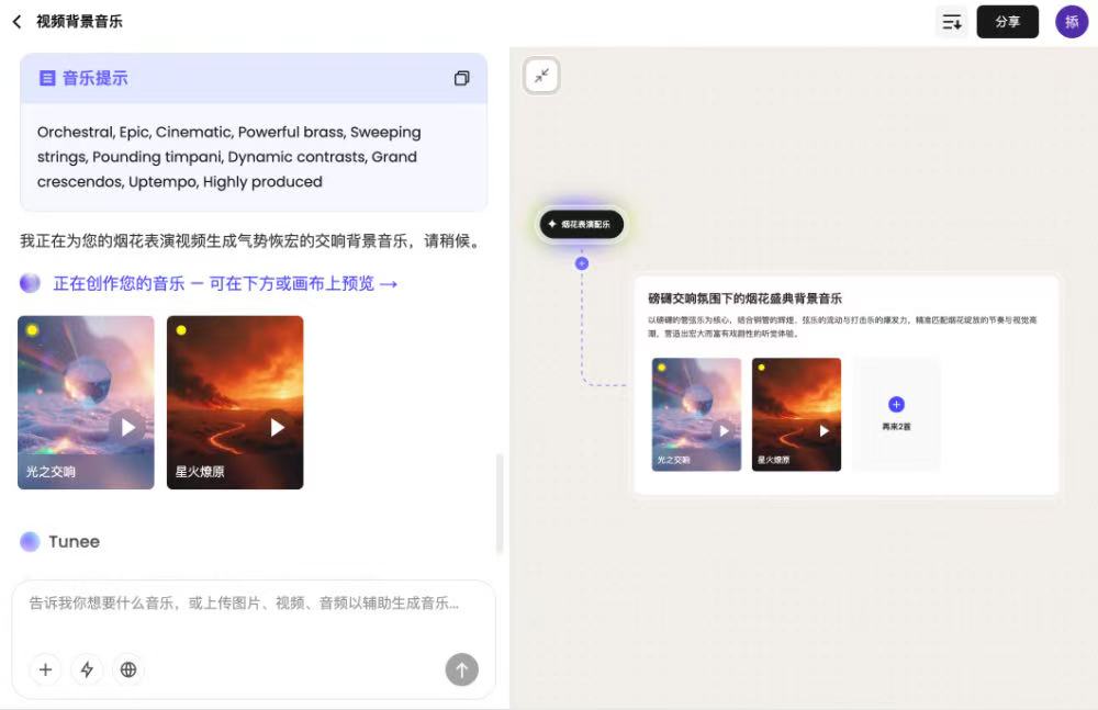 用AI写一首献礼歌?这个音乐Agent画布里,能生成BGM、歌词和MV,国庆直接全套整活!