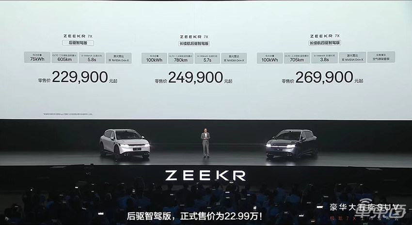 极氪7X开卖,比Model Y便宜2万,安聪慧吐槽像素级复制特斯拉