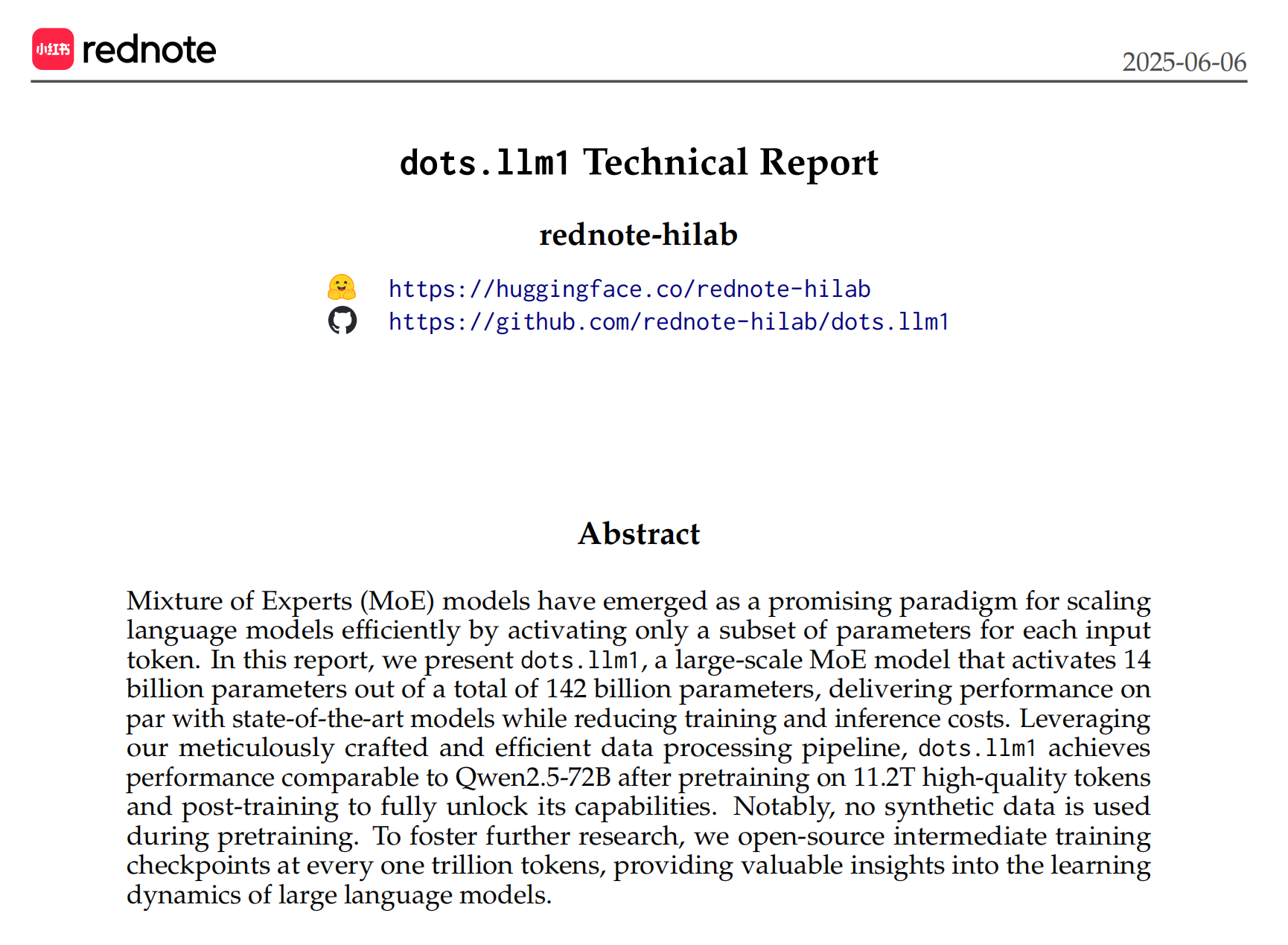 小红书开源首个大模型，中文评测超越DeepSeek-V3