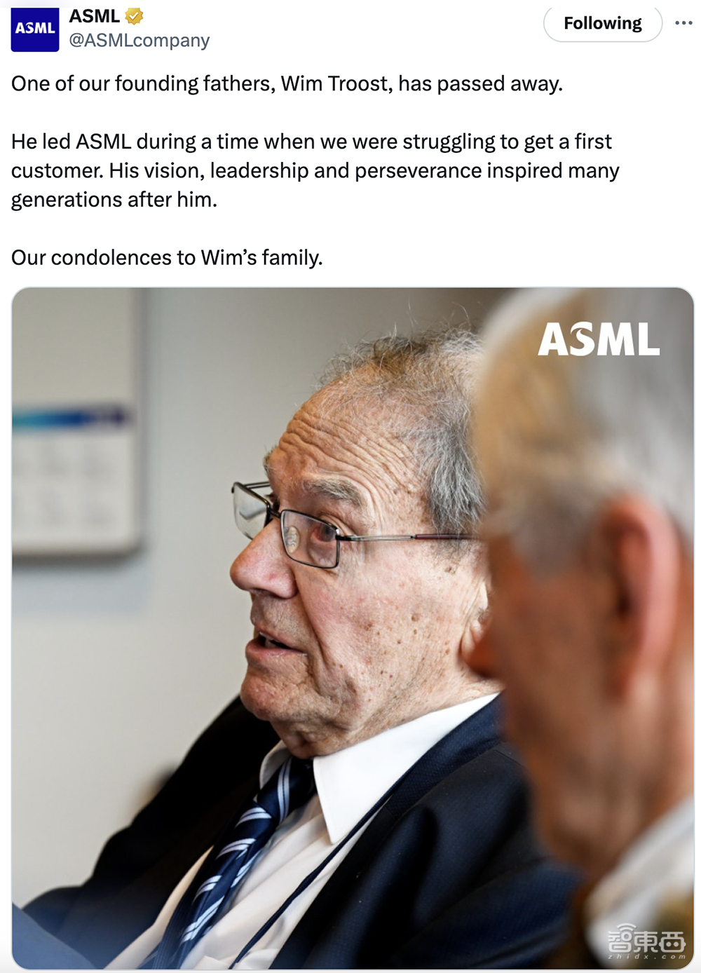 光刻机巨头ASML创始人Wim Troost去世，享年98岁