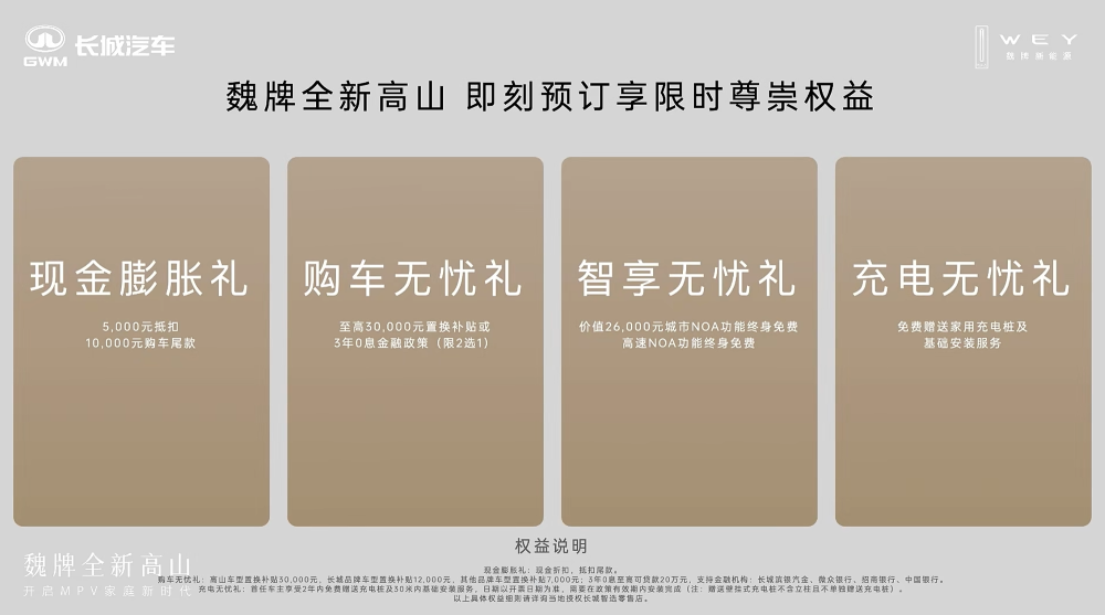 魏牌全新高山预售32.98万起，全系标配Hi4插混四驱，高管：打死不做增程