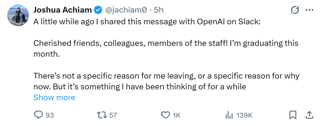 OpenAI再失一名元老!敢跟马斯克拍桌子,Anthropic创始人给他送奖杯