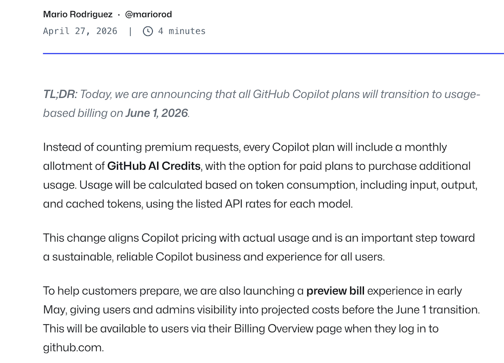 GitHub Copilot变相涨价?月租不变、超额按token计费,部分用户吐槽费用暴涨60倍