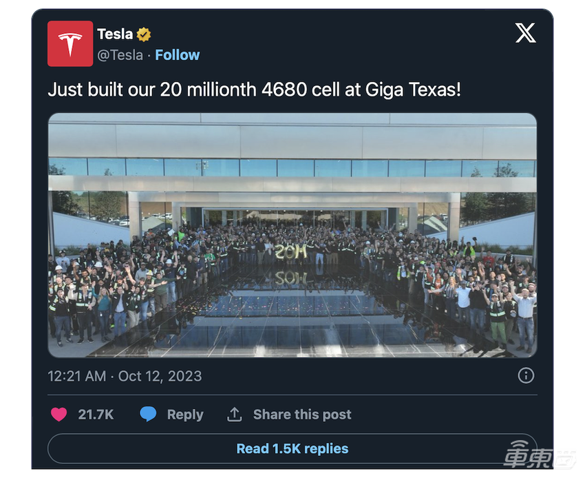 特斯拉4680电池产量突破2000万，将主要供应Cybertruck量产