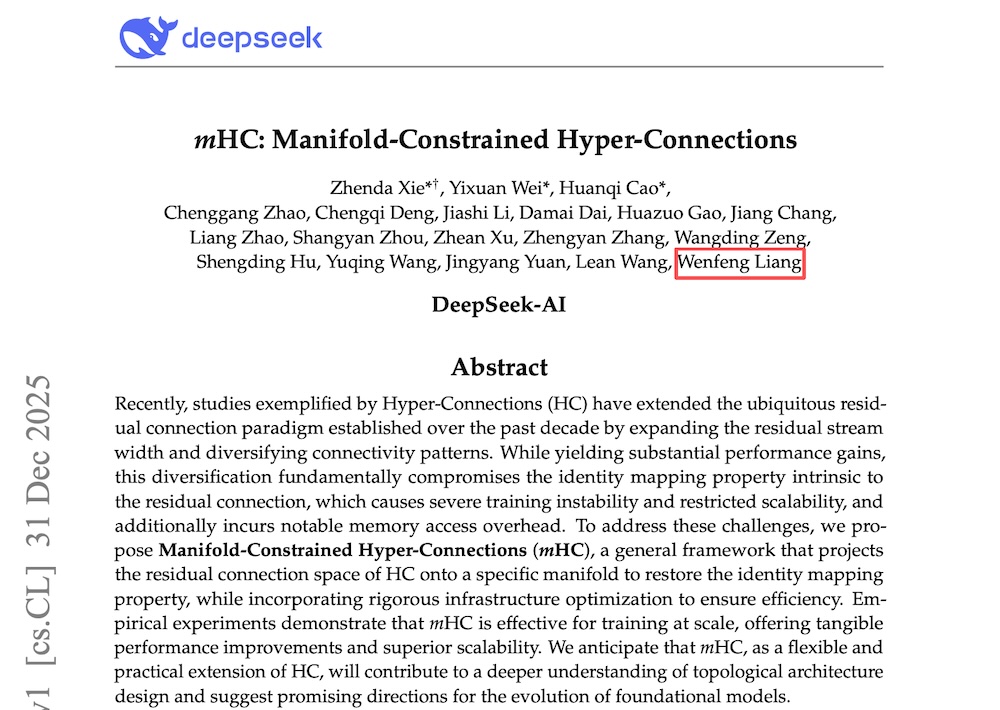 DeepSeek开年炸场！梁文锋又发论文了，一如既往地强